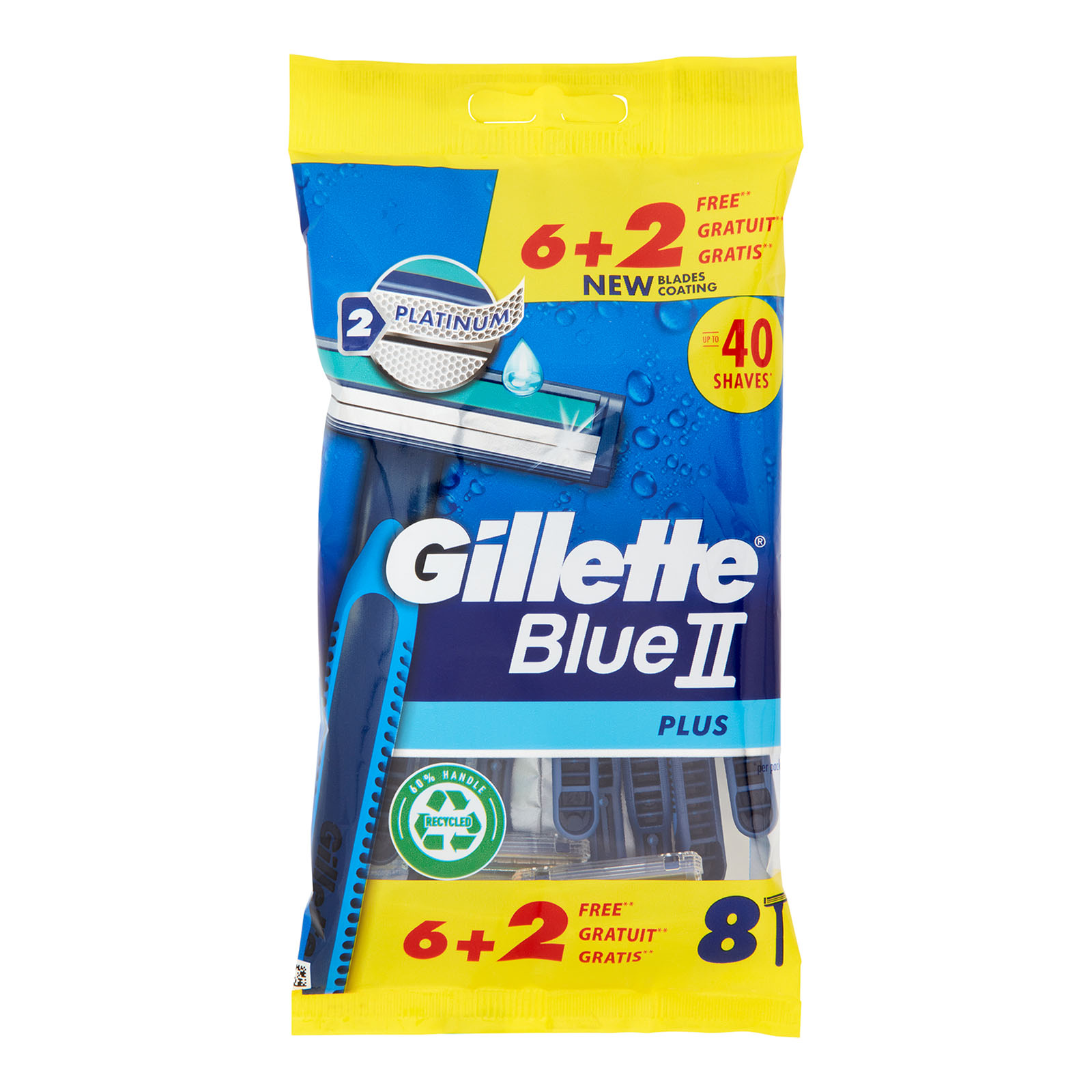 Blue Ii Plus Rasoio Da Uomo Usa E Getta A 2 Lame, 6 Rasoi + 2 Gratis