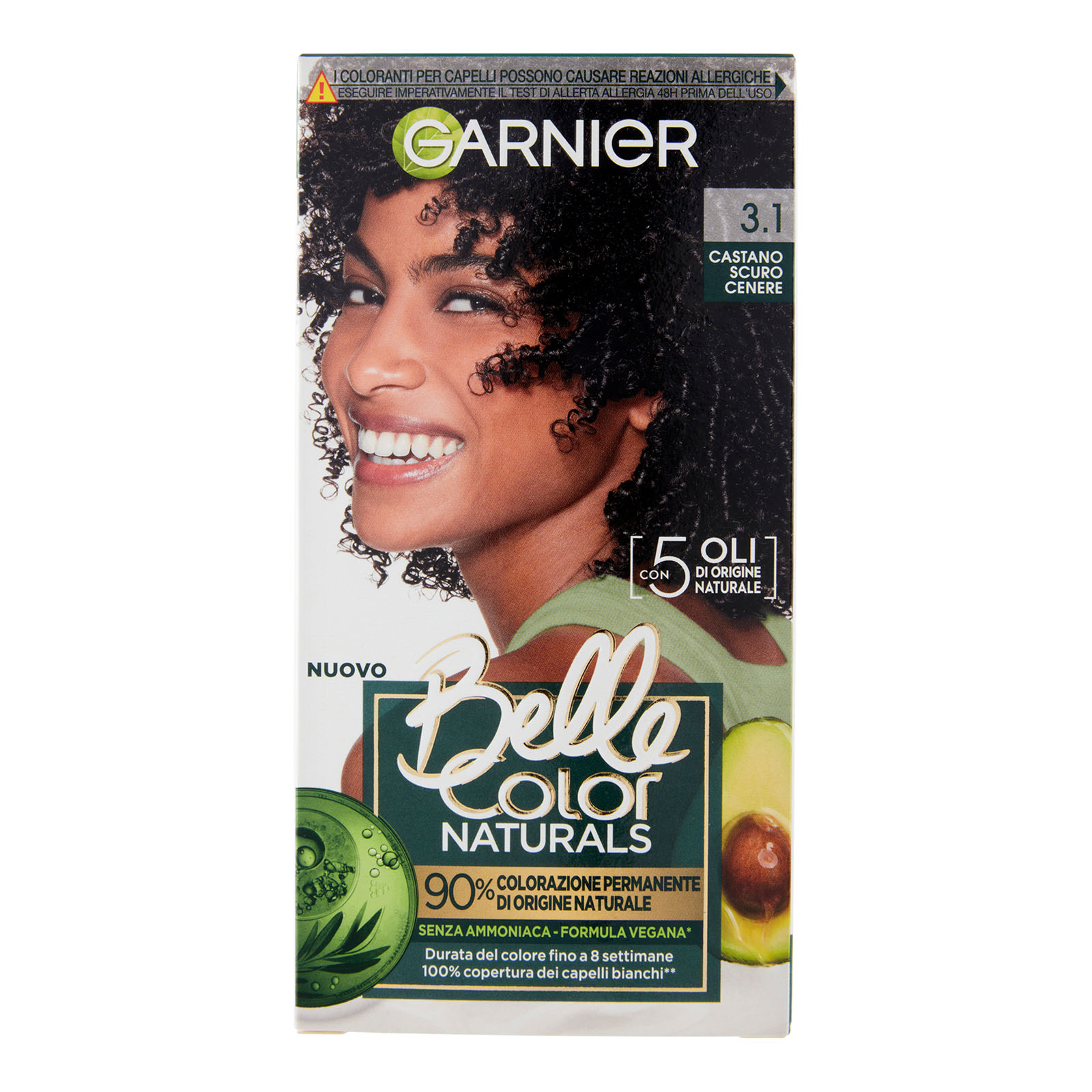 Belle Color Naturals, Colorazione Permanente Senza Ammoniaca Castano Scuro Cenere 3.1