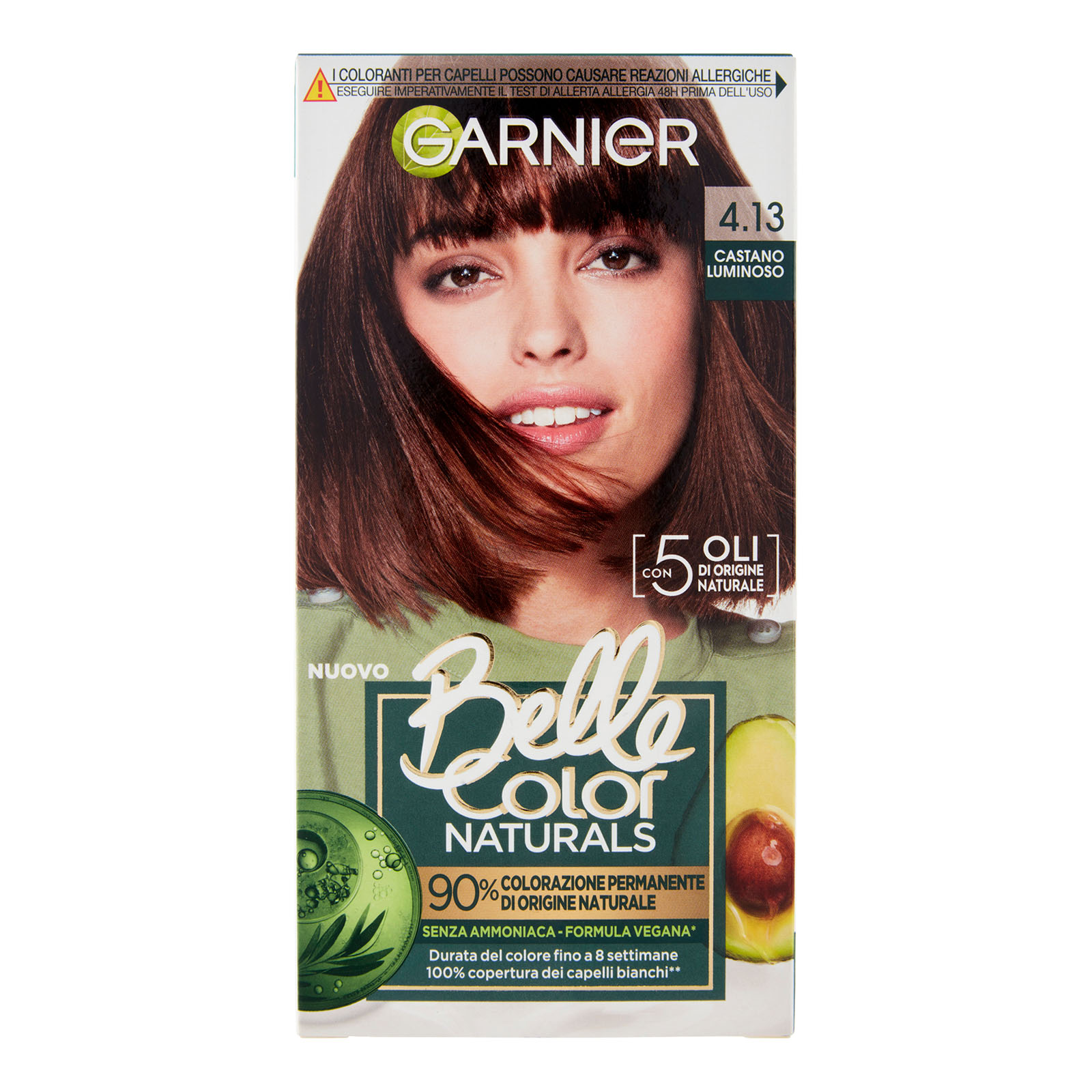 Belle Color Naturals, Colorazione Permanente Senza Ammoniaca Castano Luminoso 4.13