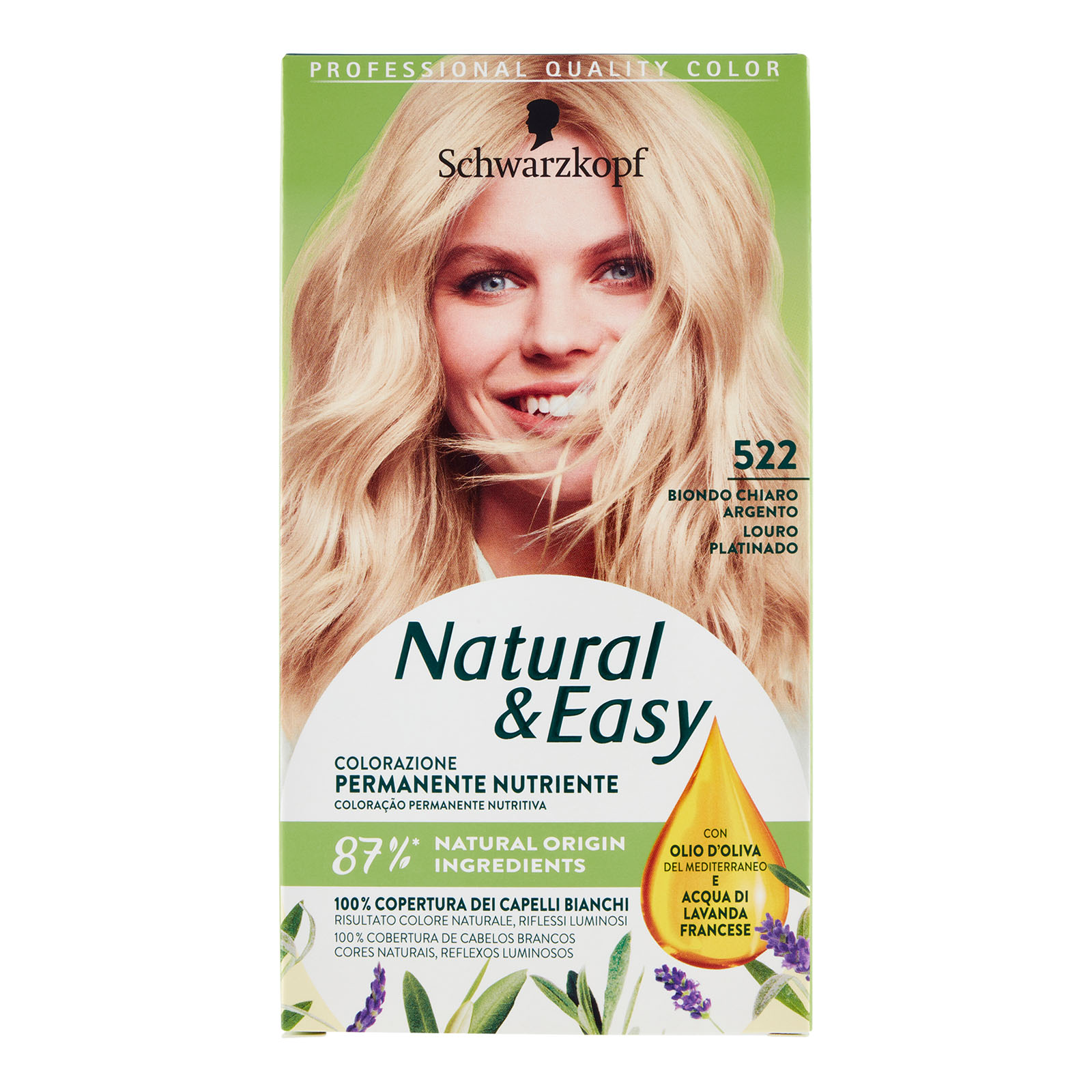 Tinta Per Capelli Colorazione Permanente Natural & Easy N 522 Biondo Chiaro Argento