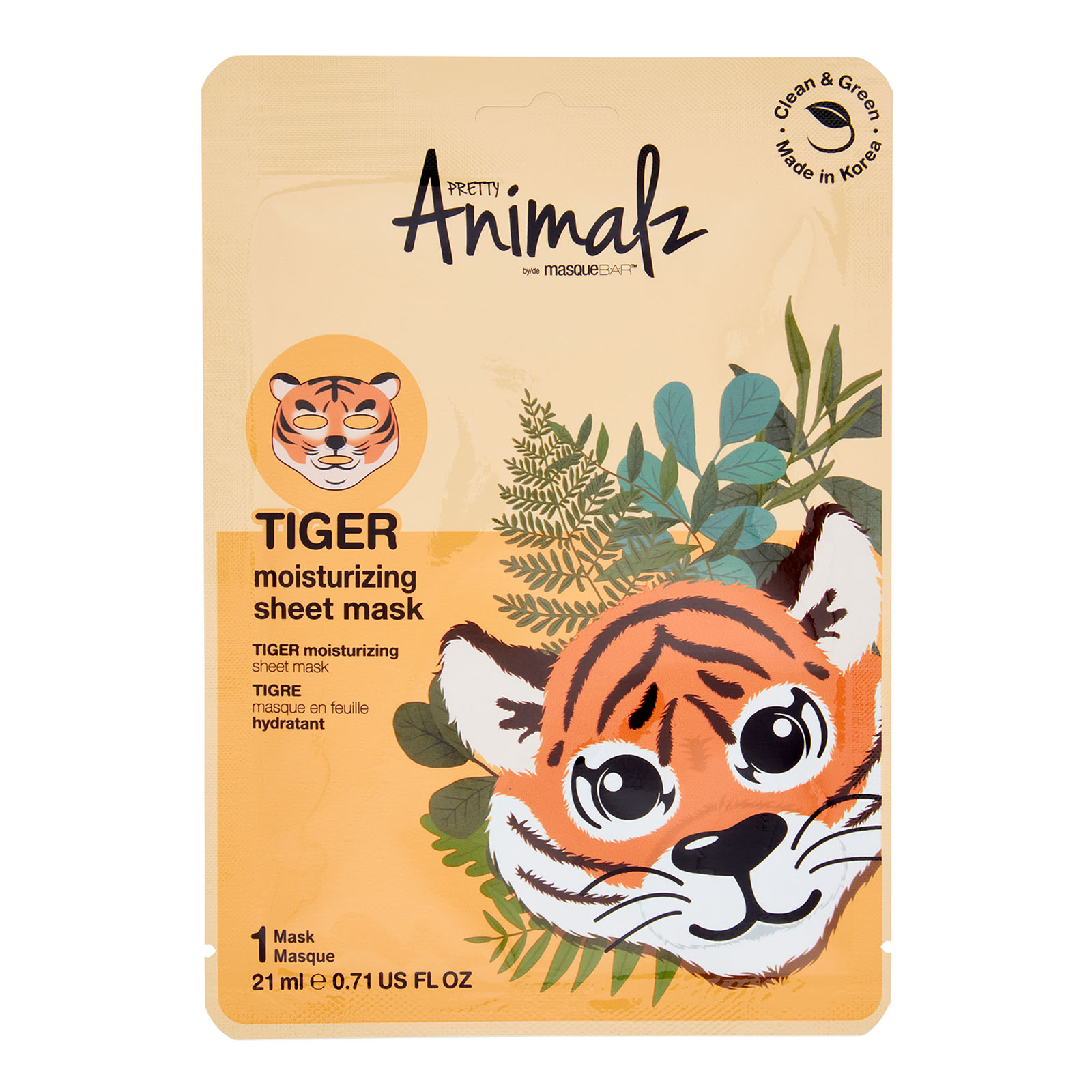 Masque bar Pretty Animalz Tiger Moisturizing Sheet Mask 1 Mask