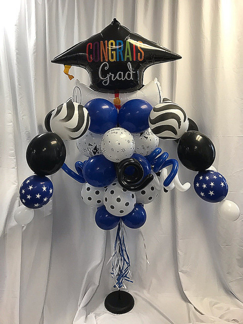 Graduation-Congrats Grad Hat Scroll Balloon Bouquet Pole [Customize with School Colors]