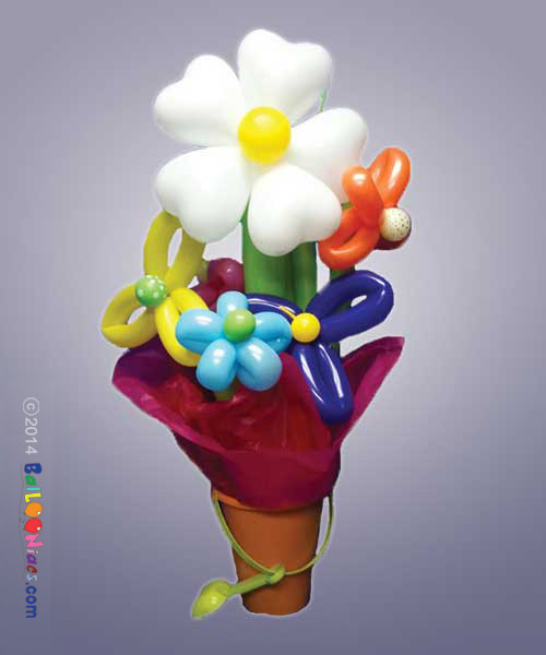 Happy Birthday Blue Streamers Balloon Bouquet Pole - BALLOONIACS