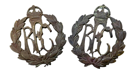 WW1 British RFC Flying Corps Officers Collar Badge Pair