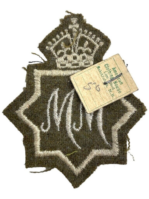WW2 Canadian Army MM Mortar Man Trade Badge Patch with Tailors Tag