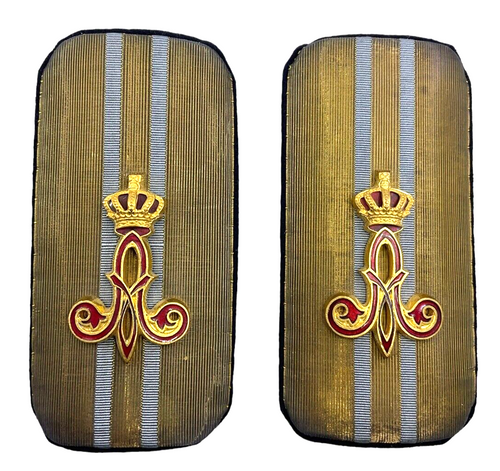 WW1 Belgian Cavalry Officers Blue Piped Shoulder Board Pair