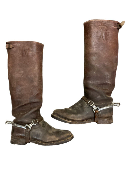 WW1 Canadian CEF Officers High Top Leather Boots with C Broad Arrowed Spurs