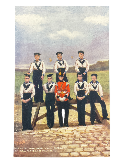 WW1 British Royal Naval School Greenwich RMLI Royal Marine Colour Postcard