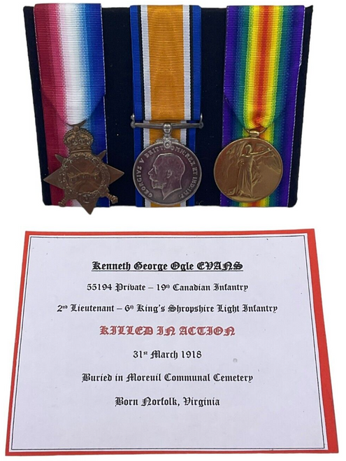 WW1 Canadian CEF 19th Btn British Officers Casualty Medal Group Trio 6th KSLI