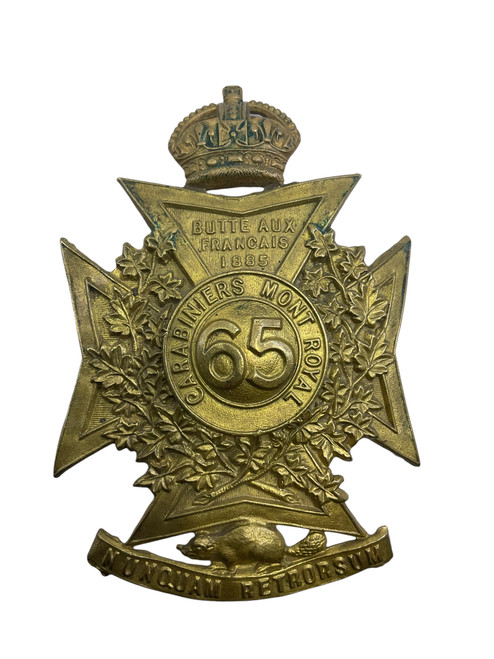 Pre WW1 Canadian Militia 65th Carabiniers Mont Royal Helmet Plate