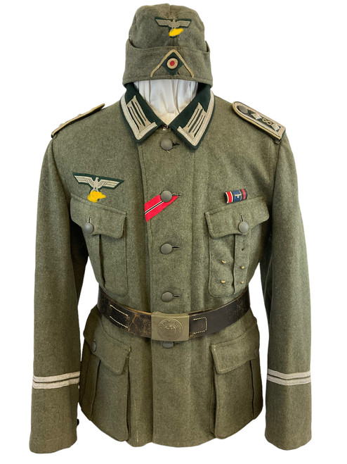 WW2 German Army M36 Pattern Tunic with Field Cap Belt and Buckle Der Spiess 8th Infantry