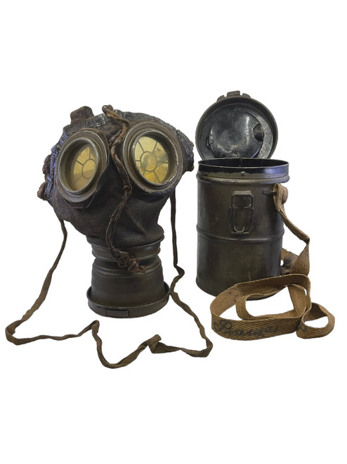 WW1 Imperial German Gummy Gas Mask with Canister and Straps