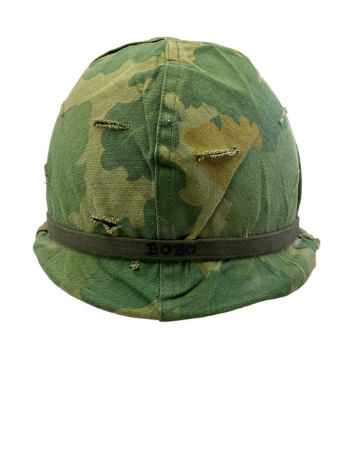 US Army Airborne M1 Rear Seam Swivel Bail Steel Helmet with Reversible Camouflage Cover 1967 Dated