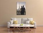 Couple Looking at Eiffel Tower Wall Print on the wall
