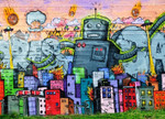 Urban Graffiti Robot Wall Art Print