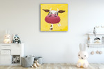 Yellow Cow Wall Art Print on the wall