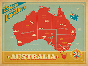 Vintage Australia Map Wall Art Print