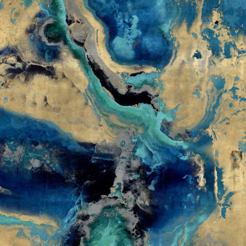 Stone with Blue and Gold Wall Art Print