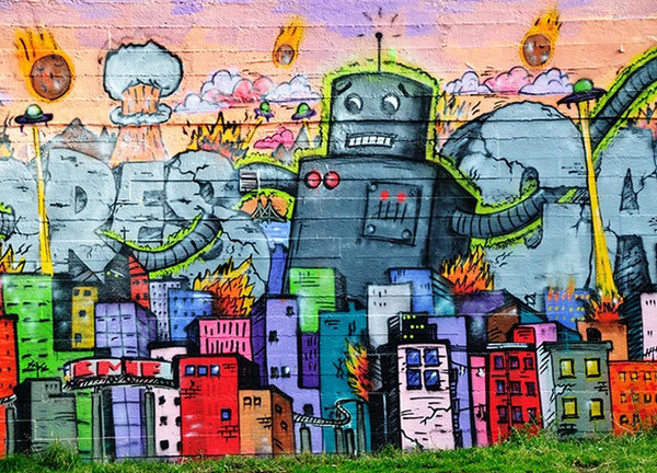 jernbane stave fraktion Urban Graffiti Robot Print | Kids Room Wall Art on Canvas