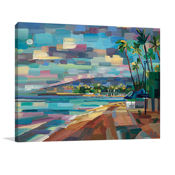 Morning Moon Over Waikiki Wall Art Print