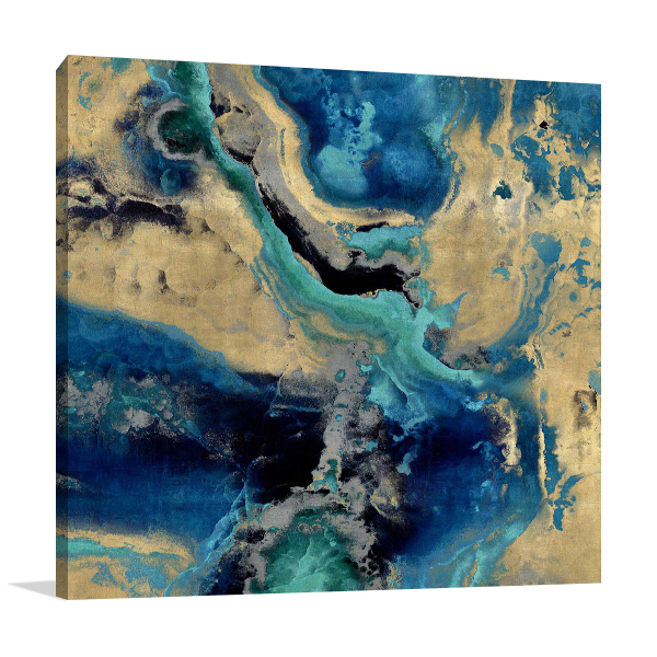 Stone with Blue and Gold Wall Art Print