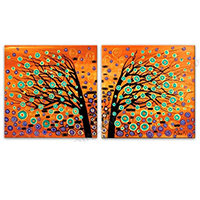 Hand Painted 2-Panel Oil Paintings on Canvas