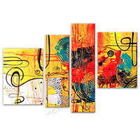 Hand Painted 4-Panel Art Australia Hand Painted 4-Panel Oil Paintings on Canvas