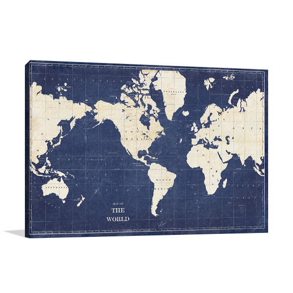 Blueprint World Map Wall Art Print