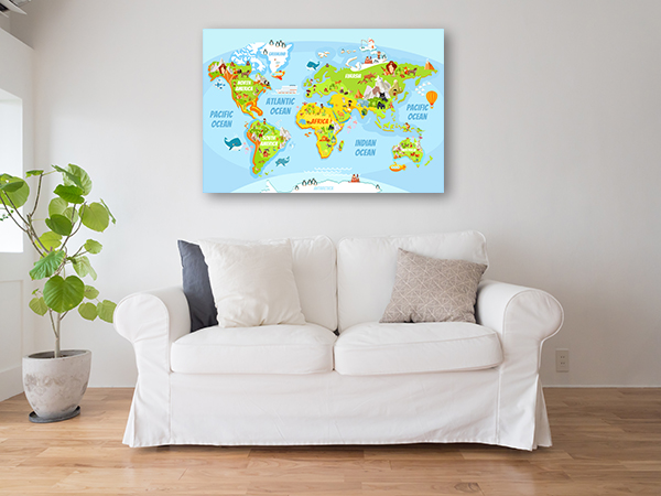 Cartoon World Map Prints Canvas