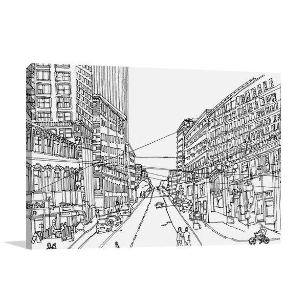 Cityscape Seattle Line Canvas Print