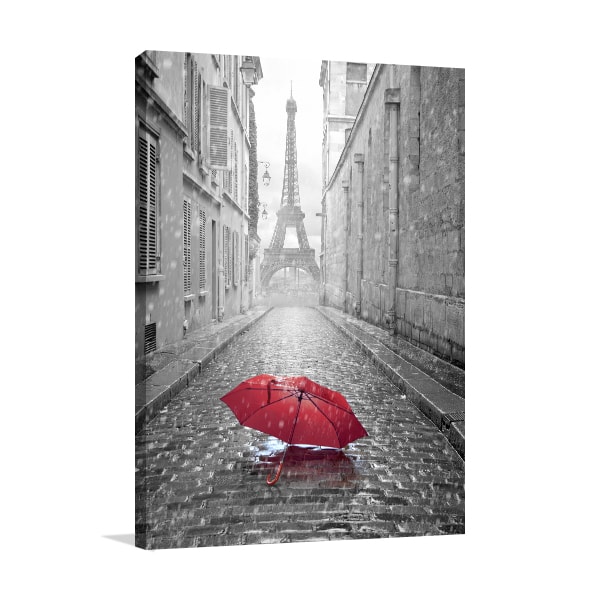 Eiffel Tower & Red Umbrella Black and White Canvas Print