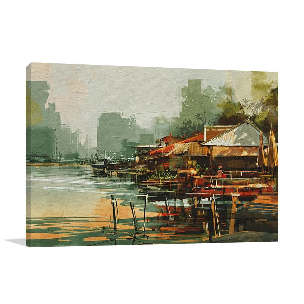 Fishing Village Art Canvas Print