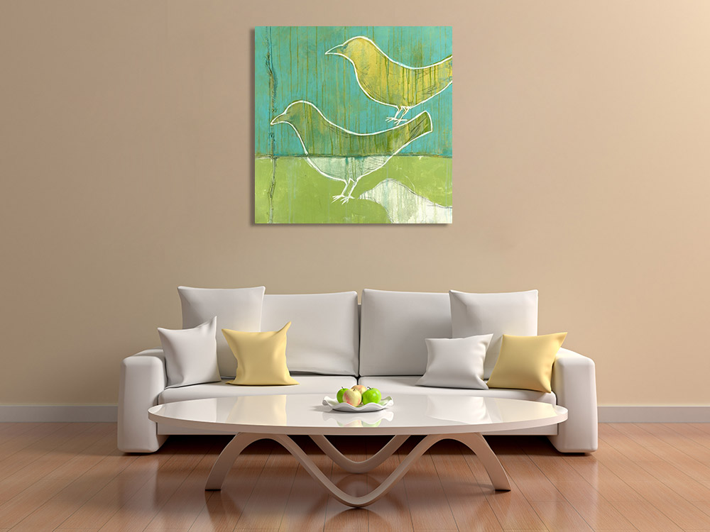 Green Tones Bird Art on Canvas