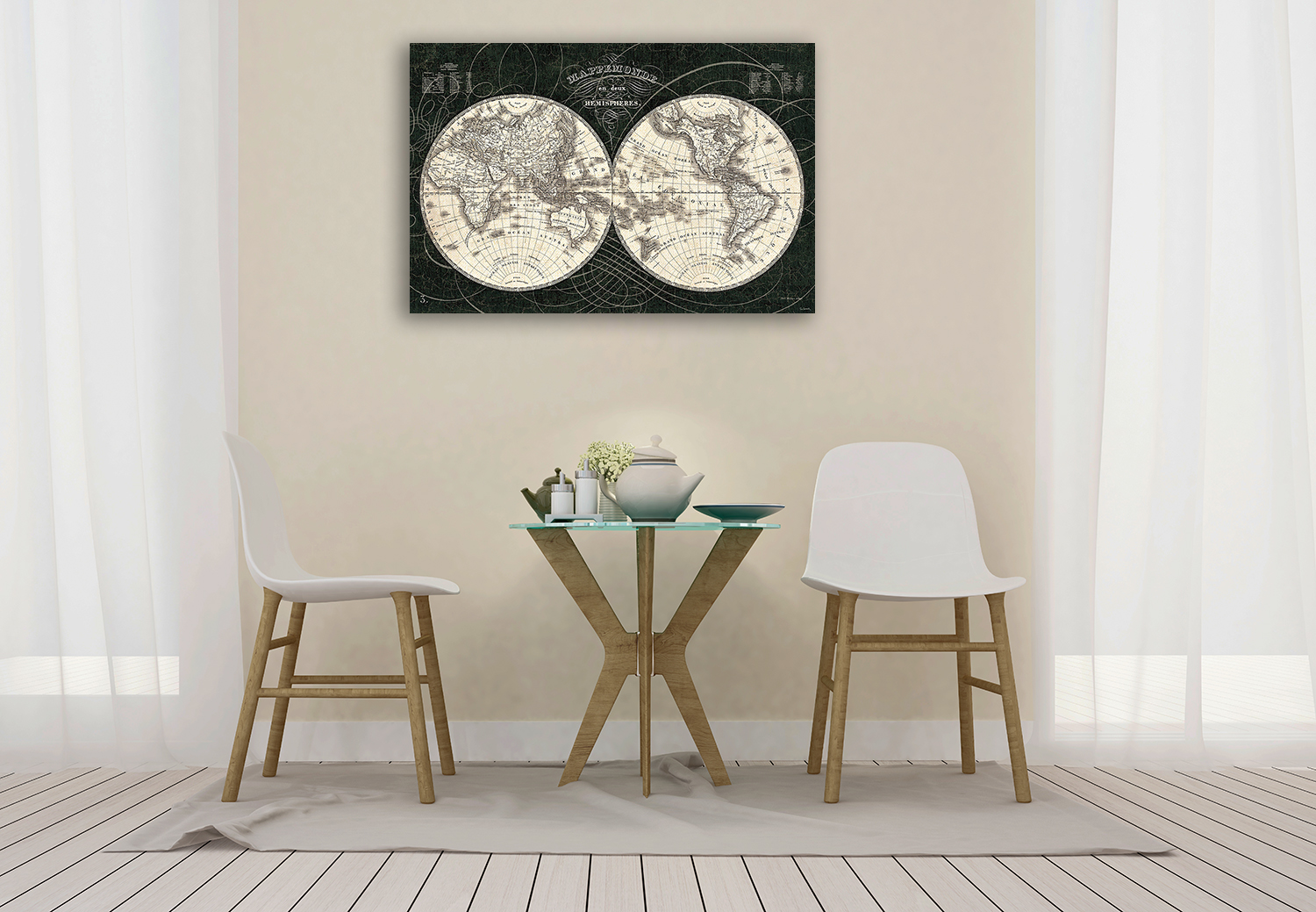 Black and White World Map Print