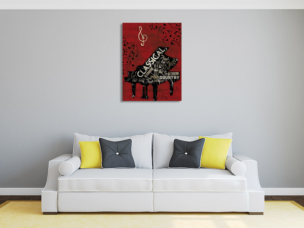 Red Musical Print on Canvas