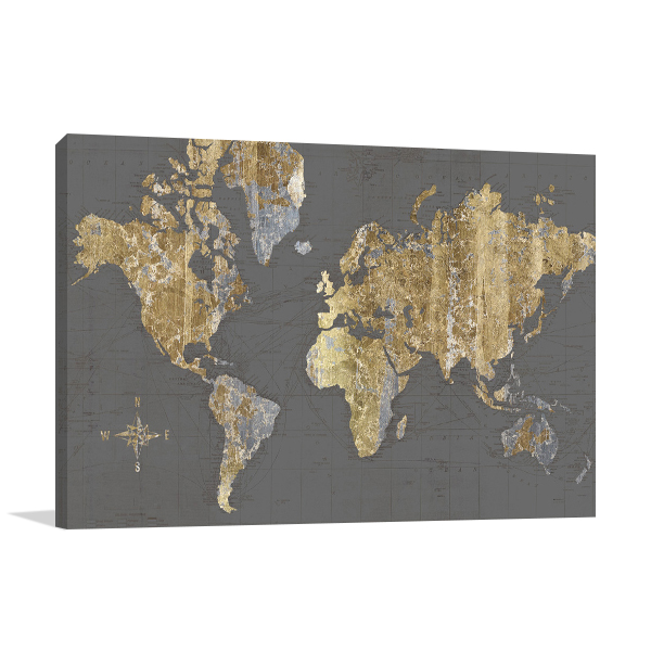 Gilded Map Grey Wall Art Print