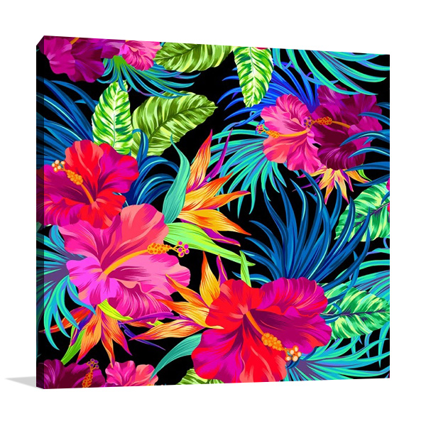 Hibiscus Palms Print on Canvas