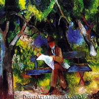 Macke | Man Reading in the Park Reproduction Macke | Man Reading in the Park Replica Painting