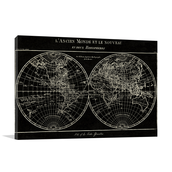 Map of the World Black Wall Art Print