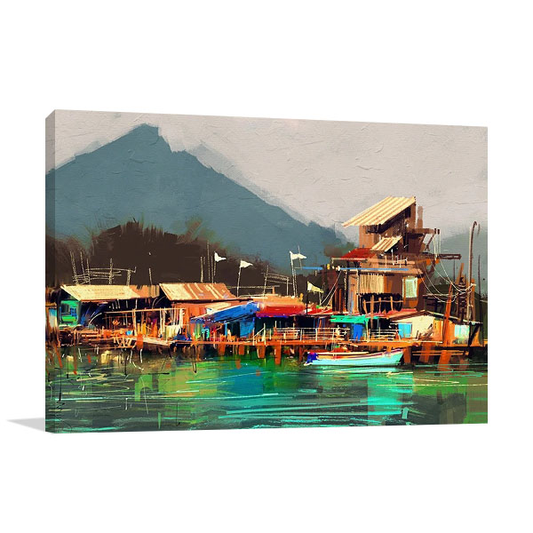 Old Fishing Village Canvas Wall Print