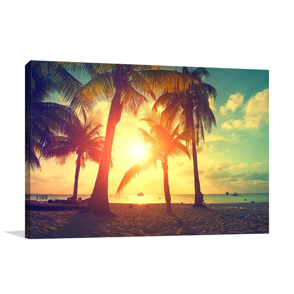 Palm Trees Sunset Print Canvas | Seascape Wall Art