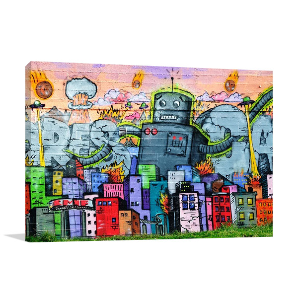 Urban Graffiti Robot Canvas Print