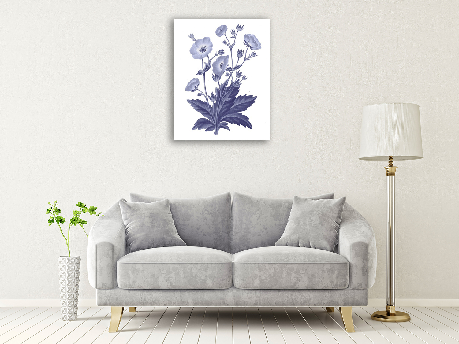 Blue Floral Art Print on Canvas