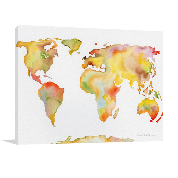 Watercolor World Map Wall Art Print