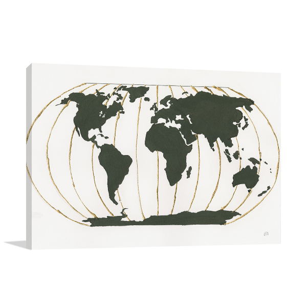 World Map Gold Lines Wall Art Print