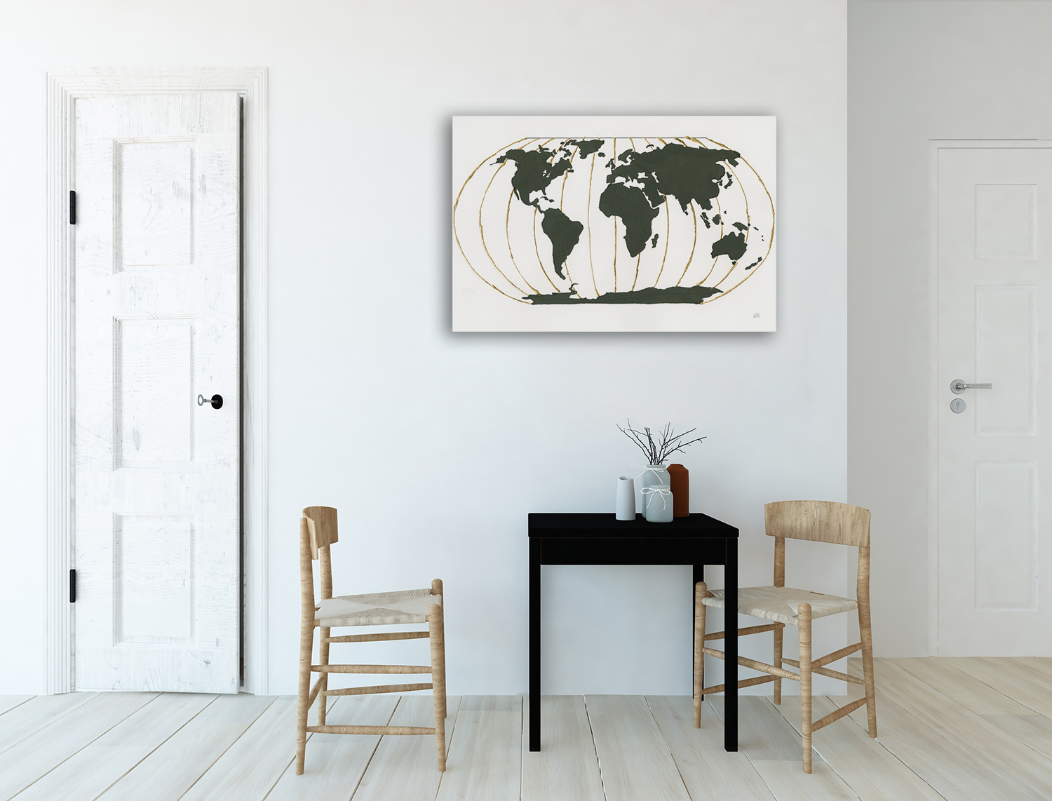 World Map Gold Lines Wall Art Print