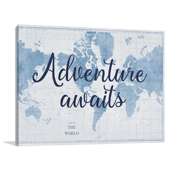 World Map White and Blue Wall Art Print