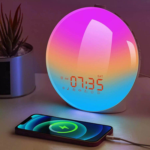 Aurora Light; Wake Up Light Sunrise Alarm Clock for Kids; Heavy Sleepers; Bedroom; Sleep Aid; Dual Alarms; FM Radio; Snooze; Nightlight; Natural Sounds