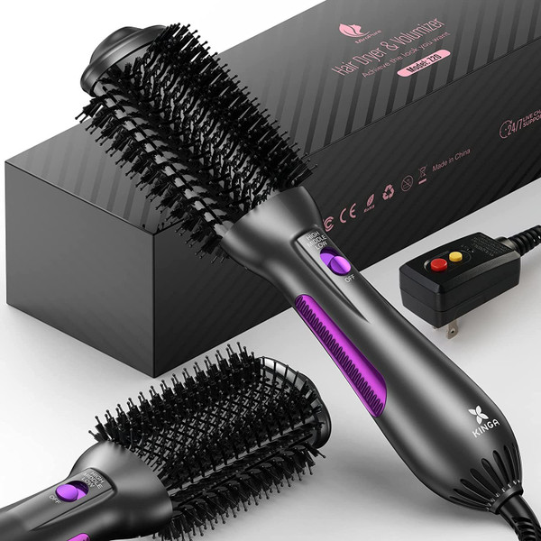 4 in 1 Hair Dryer Brush One-Step Blow Dryer Brush Oval Shape Professional Hot Air Brush;  Ceramic Coating Women Hair Dryer Volumizer Styler for Drying Curling Straightening;  Purple