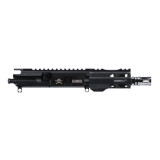 AR15 Pistol Upper Assembly / 5 inch 300 AAC / 1:5 / 160-820, black metal firearm upper receiver with warning label, skull logo, and warning switch.